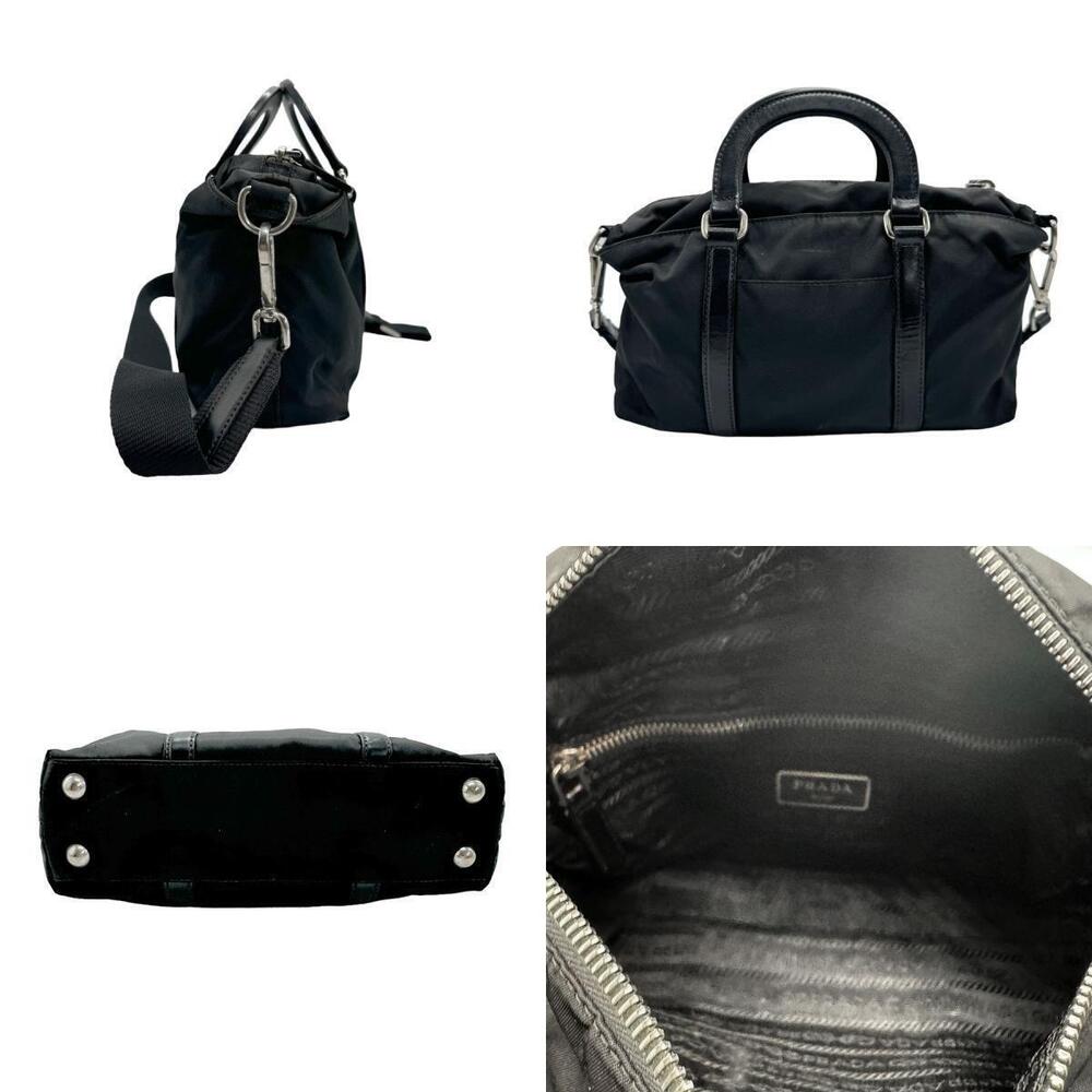 Prada plating handbag iconic saffiano enameled Black
